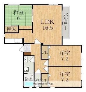 プリンセスコート朱雀C【2階】の間取り
