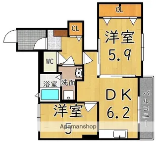 シャンテフルール【1階】の間取り