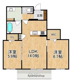 クリスタル シャーメゾン【1階】の間取り