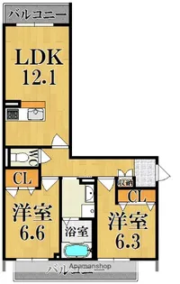 シャーメゾン ボヌール A棟【3階】の間取り