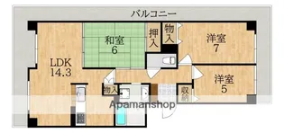 ヴィルヌーブ学園前Ⅱメヌエット【6階】の間取り