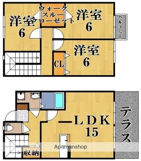 京都府木津川市梅美台7丁目【テラスハウス】の間取り