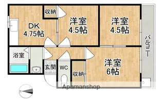 サニーハイツ朝日ヶ丘B【2階】の間取り