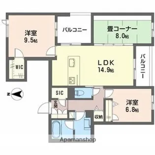 シャーメゾン オークルート奈良【2階】の間取り