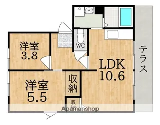 バンブーパインハイツ B【1階】の間取り