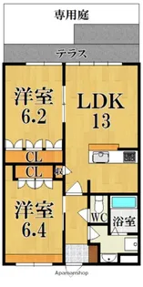 グランディール四条B【1階】の間取り