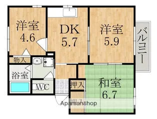 シャトレーヌ梅美台C棟【2階】の間取り