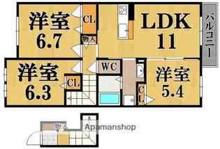 シャーメゾン龍田【2階】の間取り