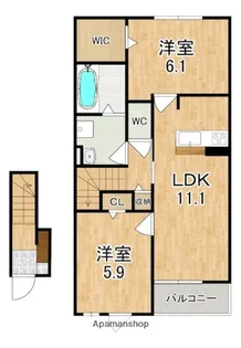クレメント木津八ケ坪【2階】の間取り