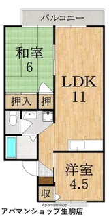 ジョイフル東生駒B棟【1階】の間取り