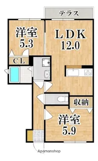 アルティ逢坂B【1階】の間取り