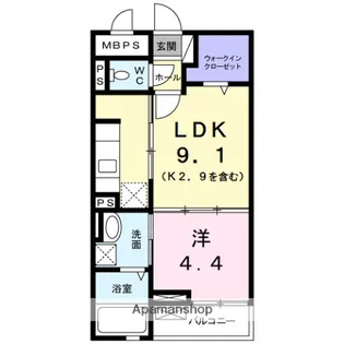 アクラス三山木【4階】の間取り