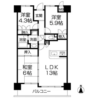 ローレルコート天理前栽【424号室】の間取り