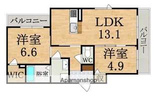 ボヌール生駒【2階】の間取り