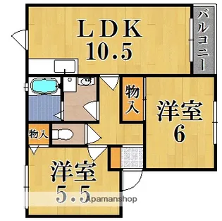 ジーライズ高の原B【1階】の間取り