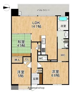 レイセニット奈良グラン・ヴェルジェ【7階】の間取り