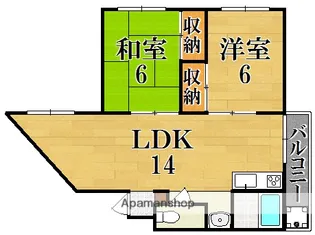 植田ビル東生駒ハイツ【3階】の間取り