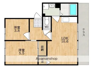 バンブーパインハイツ B【1階】の間取り