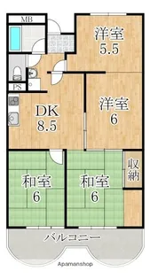 ハイツ八木【4階】の間取り