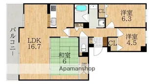 ローレルスクエア登美ヶ丘I期9番館【2階】の間取り