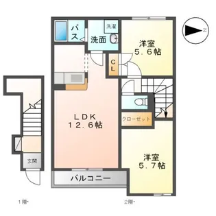 ゴーディアス【2階】の間取り