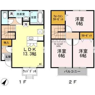 鳥取県鳥取市西品治98-1【テラスハウス】の間取り