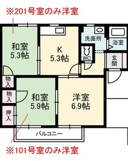 ル マルシェ A棟【201号室】の間取り