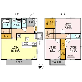 鳥取県鳥取市湖山町南2丁目【テラスハウス】の間取り