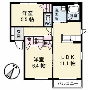 シャーメゾン湖山北【0102号室】の間取り