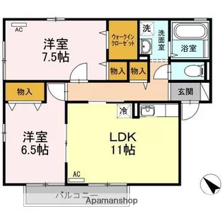 プリシェールA棟【201号室】の間取り