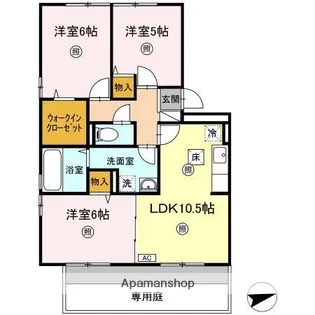 リビングタウン弓ヶ浜G棟【102号室】の間取り