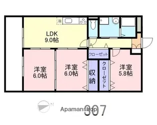 スカイマンションC【307号室】の間取り