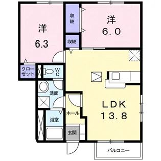 クレセント上乃木D【1階】の間取り