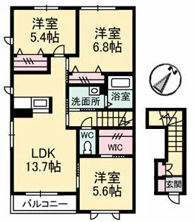 シャーメゾンにしもり A棟【2階】の間取り