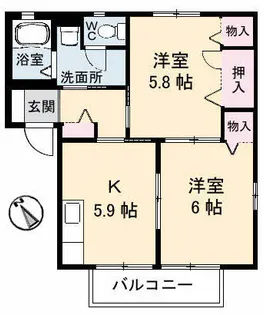レイクサイド玉湯 A棟【2階】の間取り