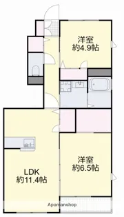 ラ・パルテール関弐番館【1階】の間取り