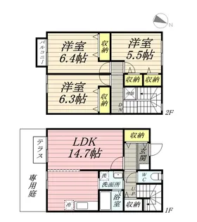 岡山県岡山市北区横井上【テラスハウス】の間取り