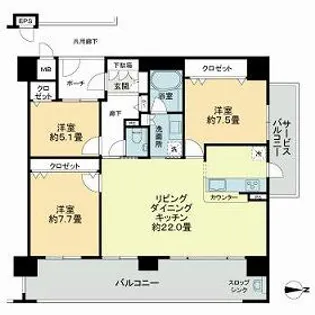 リビンコートプライム伊福町【5階】の間取り