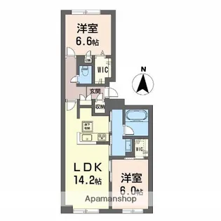 ベレオガーデンズ上中野【1階】の間取り