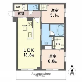 オースピシャス大安寺【102号室】の間取り