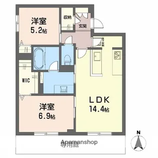 オースピシャス大安寺【104号室】の間取り