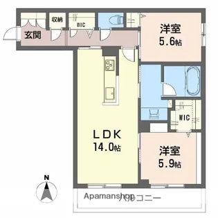 オースピシャス大安寺【202号室】の間取り
