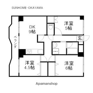 アンシャンテ岡山【6階】の間取り