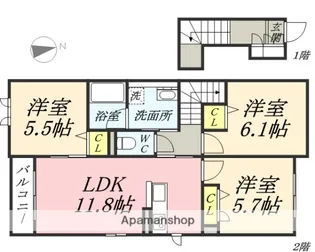 ポルトボヌール【2階】の間取り
