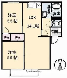 パークヒルズ西真磯【1階】の間取り