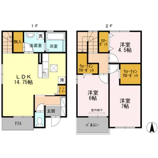 岡山県岡山市北区中仙道2丁目【テラスハウス】の間取り