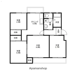 旭川ハイツ B棟【3階】の間取り