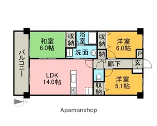 ルネス下中野マンション【302号室】の間取り