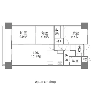 岡山県岡山市北区中島田町2丁目【マンション】の間取り