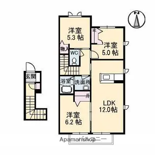 ラ・ヴィータ金岡西町 弐番館【2階】の間取り